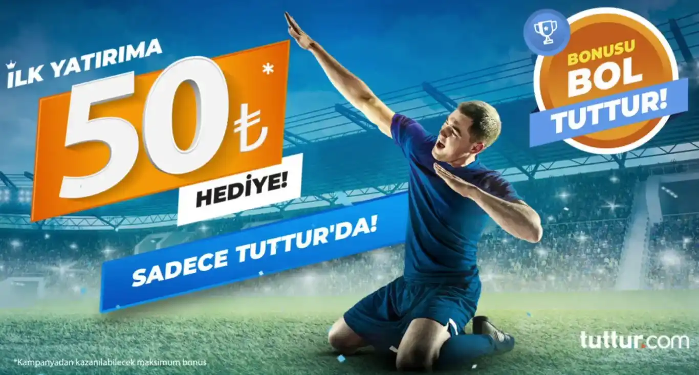 İlk yatırımla 50 TL hediye ve futbol temalı tanıtım görseli